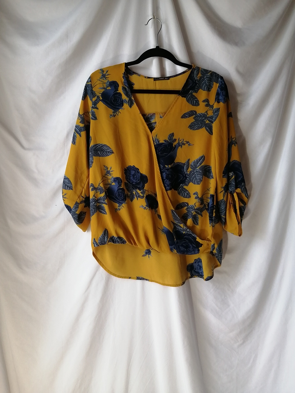 West Kei Mustard Yellow Blouse with Navy Floral Print